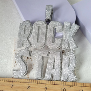 Pendentif en diamant Moissanite VVS Rock Star, plaqué rhodium, argent, style hip-hop, bijou unisexe, passe le testeur de diamant - Product Image 1
