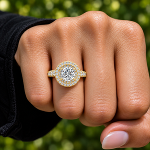 แหวนเพชรทรงกลมเพาะเลี้ยงในห้องปฏิบัติการ ทอง 14K 18K ประดับเพชรแบบดับเบิ้ลฮาโล 1.16 กะรัต DEF VVS เครื่องประดับสั่งทำพิเศษ แหวนแต่งงานเจ้าสาว ODM - Product Image 2