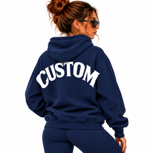 Sudadera con capucha extragrande para mujer al por mayor, con estampado personalizado, de algodón grueso y forro polar, con bolsillo canguro, estilo chándal, sudadera con capucha personalizada para mujer - Product Image 3