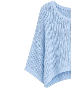 Pull court tricoté ample bleu ciel pour femme, manches courtes, léger et respirant, idéal pour l'été, style décontracté et tendance - Product Image 3