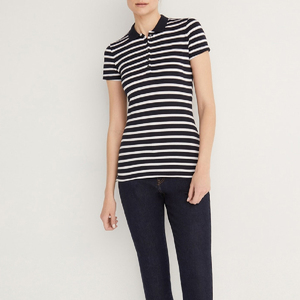 Polo de Punto a Rayas para Mujer, Manga Corta, Estilo Casual, Largo Regular, 100% Algodón - Product Image 2