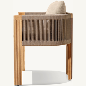 Silla individual en oferta, hecha de madera de teca, con un estilo moderno y sencillo, con detalles de ratán resistente para uso en exteriores. - Product Image 2