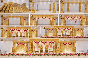 Exclusivo Mandap de Boda del Sur de la India, Diseño Tradicional con Pilares de Fibra Tallados, Mandap de Boda de Lujo en Dorado - Product Image 6