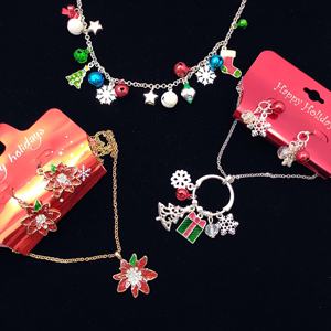Conjunto de Collar y Pendientes Vintage de Aleación de Zinc con Diseño Navideño de Árbol, Flor de Pascua, Copo de Nieve, Pentagrama y Ángel, con Bolsa de Regalo, Joyería Elegante Unisex para Mujer - Product Image 5