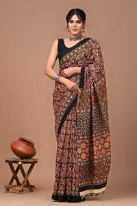 Sari Mulmul 100% Algodón Puro, Estampado a Mano, Sari Indio Jaipuri, Ligero, Suave y Transpirable, Sari para Usar en Verano, Venta al por Mayor - Product Image 4