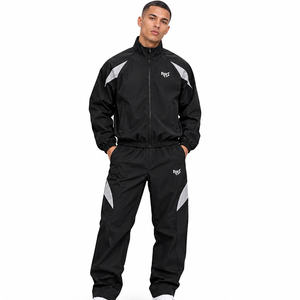 <b>Black</b> Track Suit Stand Collar <b>Zip</b> Jacket Loose Fit Track Pants Contrast Panel Sportswear Windbreaker Custom Wholesale <b>Hoodies</b> - Product Image 1