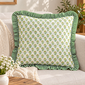 Handmade Bohemian Cotton Frill <b>Cushion</b> Cover Indian Block <b>Print</b> Floral Portrait Luxury Throw Pillow Covers Home Decor - Product Image 3