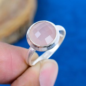 Natural Pink Chalcedony Round Gemstone <b>Rings</b>, <b>925</b> Sterling <b>Silver</b> - Product Image 2