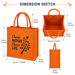Bolsa de Compras de Yute Grande Naranja con Diseño de Hojas para Compras, Elegir la Naturaleza, Elegir la Vida - Product Image 2