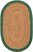 Tapis ovale en jute naturel avec bordure verte, tissé à la main, style farmhouse bohème, tapis de sol, taille personnalisée disponible