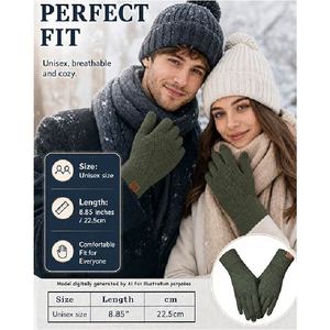 Winter Touch Screen Knit Gloves Wholesale <b>Thermal</b> Warm Soft Woolen Gloves with Leather Label Custom Unisex Fashion Winter Gloves - Product Image 4