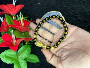 Bracelet Pixiu en obsidienne noire naturelle, bracelet en pierres précieuses polies, bijoux Feng Shui pour la prospérité, cadeau - Product Image 3
