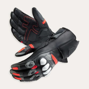 Gants de moto en cuir noir à doigts entiers avec accents rouges, antidérapants, respirants, pour la conduite en extérieur, unisexe, avec fermeture auto-agrippante - Product Image 4