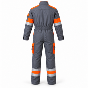 Custom Design Mens Reflective Coverall Hi Viz <b>Silver</b> Tape Two Tone Long Sleeve Cargo Pocket Engineering Workshop Working Uniform - Product Image 3