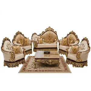 Elegante Juego de Sofás de Madera Tallada Estilo Rococó para Sala de Estar, Sofá y Sillas Talladas con Acabado Dorado Majestuoso, Juego de 7 Plazas para Sala de Estar, Reino Unido - Product Image 2