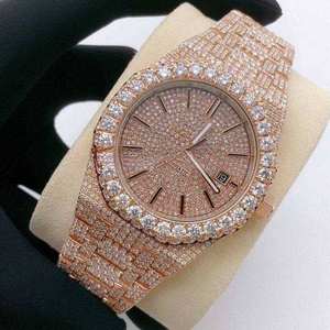 Reloj de Pulsera de Acero Inoxidable con Movimiento de Cuarzo, Esfera en Tono Rosa, Diamantes VVS y Moissanita para Hombre, en Oferta a Bajo Precio - Product Image 2