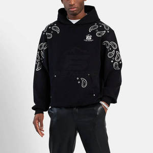 Sudadera con Capucha Negra para Hombre THE FABRIC, Bordado Paisley, Estilo Urbano, Corte Regular, Felpa Francesa 300gsm, Otoño - Product Image 1