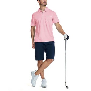 Men's Pink Short Sleeve Zipper <b>Collar</b> Polo <b>Shirt</b> Casual Knitted Solid Color Top - Product Image 3
