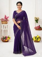 Sari en soie élégant avec broderie Zarkan et diamants, tenue de soirée traditionnelle pour femme, blouse ethnique bleu ciel, lavande, violet, AARIKA Quick
