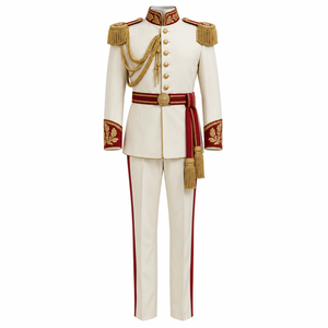 Uniforme Cérémoniel Blanc pour Hommes avec Broderie Rouge et Dorée, Taille Adulte, Matière Polyester, Service OEM - Product Image 1