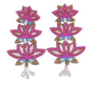 Triple-Layered Lotus Beaded Earrings Beads Embellished Hand Crafted Parrot Stud Earrings from the brand <b>Baubl</b> - Product Image 1