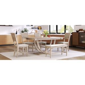 TOPMAX Set da Pranzo Moderno in 6 Pezzi, Tavolo da Cucina Semicircolare in Legno con Panca Lunga e 4 Sedie da Pranzo, Colore Naturale - Product Image 4
