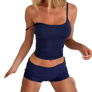 Two-Piece Solid Color Breathable Luxury Tank Top & Shorts Set Women Casual Slim-Fitting Bamboo Microfiber Summer Autumn - Product Image 1