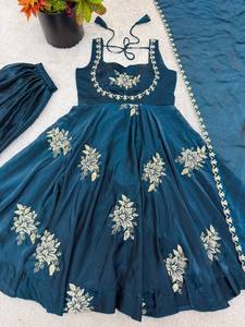 Elegant Loose-Fit Silk Anarkali Gown Dress with Embroidery for Indian & Pakistani Wedding Wear Regular Fit Adult Dress Gown - Product Image 6