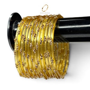Collection de bracelets en verre goutte de pluie de Kasmir plaqués or jaune ambre de qualité supérieure pour femmes, bijoux de mariage et de fête - Product Image 1