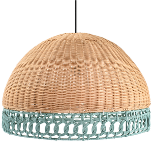 Blue Knotted Border Wicker Pendant <b>Light</b> Cover Natural Rattan Lampshade Semi-<b>Circle</b> Ceiling Hanging Chandelier - Product Image 1
