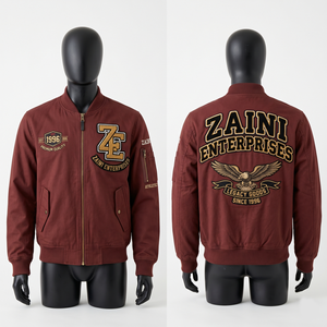 Blouson Bomber Homme Premium en Tissu Sergé 280 GSM Marron Style Universitaire avec Poignets en Tricot Côtelé et Logo Brodé Personnalisé – Vêtement d'extérieur Décontracté - Product Image 1