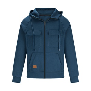 เสื้อฮู้ดคาร์โก้ซิปแบบหนาผ้าฝ้ายสั่งทำพิเศษสำหรับผู้ชาย เสื้อแจ็คเก็ตคาร์โก้ซิปแบบเรียบพร้อมกระเป๋าหลายช่อง - Product Image 2