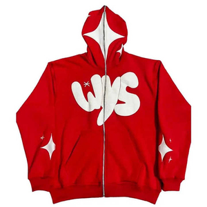 Sudadera con Capucha y Cremallera Roja para Hombre con Estampado del Logotipo WYS Blanco, Ropa Casual de Calle para Otoño, Corte Regular, Sudadera de Punto de Algodón - Product Image 1