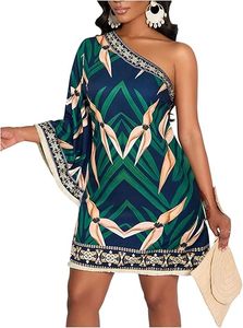 Vestido Mini de Verano para Mujer, Estilo Tropical, con Mangas Abullonadas y Espalda Descubierta - Product Image 1