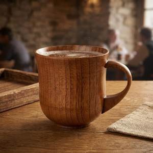 Taza de Madera Acacia con Acabado Natural, Taza Reutilizable para Té y Café, Taza Rústica Ecológica, Accesorios de Vajilla para Cocina - Product Image 5