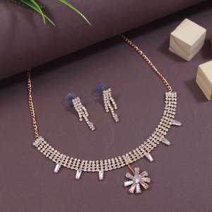 Conjunto de Joyería de Moda, Chapado en Oro Rosa, con Circonita Cúbica, Collar y Pendientes Colgantes con Diamantes Americanos para Mujer-AD0039RG - Product Image 1