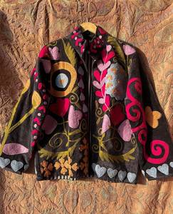 Indian Handmade <b>Black</b> <b>Velvet</b> Suzani Embroidered Jacket, Boho Colorful Floral Short Winter Coat Wholesale - Product Image 3