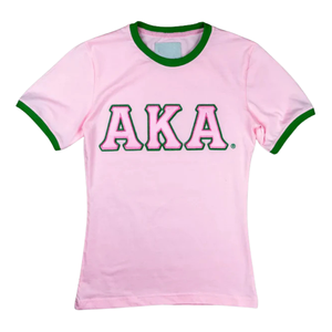 T-shirt à col contrastant pour femme, rose et vert, brodé, en coton premium, manches courtes, décontracté, tendance - Product Image 1