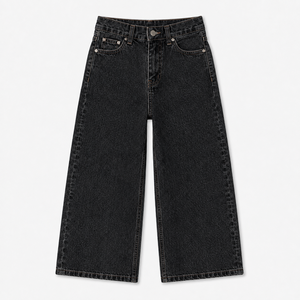 Pantalon en jean ample à jambe large pour filles, 100 % coton, teint en pièce, décontracté, taille mi-haute, respirant, écologique, vente en gros - Product Image 4