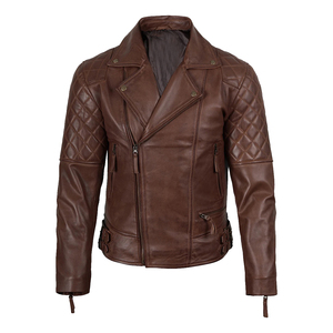 Real Leather Trucker Jacket <b>Men</b> Western Style Snap Button Chest Pockets Brown Tan OEM Wholesale Factory Direct - Product Image 1