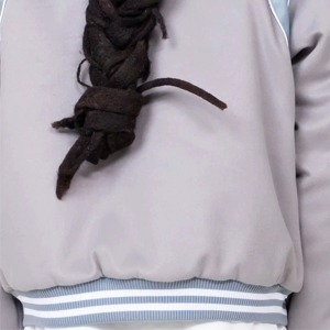 Women's Gray Varsity Jacket Full Sleeve Solid Color Stand Collar Zipper Closure Autumn Wear Contrast Trim - Product Image 6