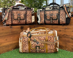 Designer Dernière Arrivée Unisexe De Luxe En Cuir Outillé À La Main Grand Carry on Bag Voyage Duffel Bags Peau De Vache Weekender Overnight Bags - Product Image 3