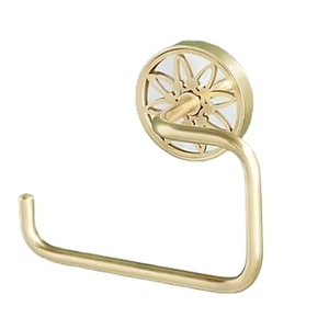 Luxury Gold Toilet Paper Holder Wall Mounted Brass Bathroom Tissue <b>Roll</b> <b>Rack</b> with Pearl Shell Floral Inlay Design Hardware - Product Image 1