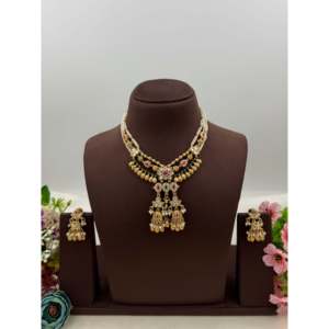 Indian Ethnic Rutika Premium Gold Plated Zircon Chorski Bridal Necklace & Earring Set - Product Image 1