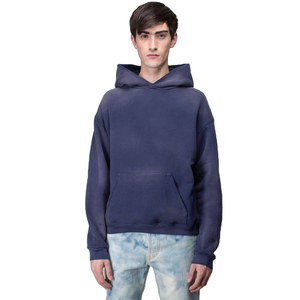 Sweat à capuche thermique vintage pour homme, brodé, effet délavé, 100 % coton de haute qualité, coupe oversize personnalisée avec motif uni - Product Image 2
