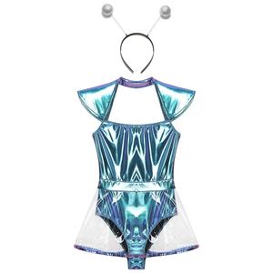 Femmes Espace Alien Cosplay Costume <span class=keywords><strong>Pvc</strong></span> Jupe Body Avec Cheveux Cerceau <span class=keywords><strong>Bandeau</strong></span> Ensembles pour Scène Performance Mascarade Discothèque - Product Image 4