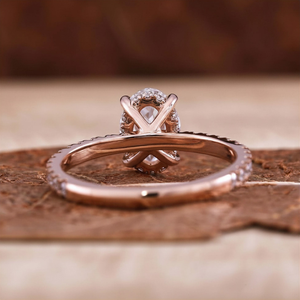 Anillo de Compromiso con Diamante de Corte Ovalado, Oro Rosa, Engaste de Garras, Anillo de Boda con Pavé, Joyería Nupcial Minimalista Unisex para Fiesta - Product Image 3