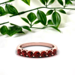Bague demi-éternité 0,98 CT avec sept pierres de grenat du Mozambique taille ronde, en or rose pur 14 carats, pour mariage et fiançailles - Product Image 6