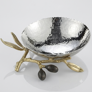 Bol à fruits de luxe en métal martelé, base unique en forme de branche d'olivier, bols décoratifs pour salade de table, centre de table pour la décoration intérieure - Product Image 1
