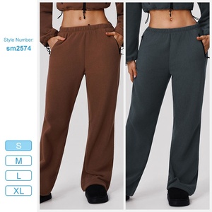 Pantalon de sport décontracté taille haute brossé pour femme, coupe droite ample amincissante, idéal pour la course en extérieur – Collection Automne Hiver - Product Image 2